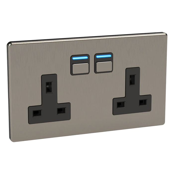 Lightwave Smart Socket (2 Gang) - Stainless Steel