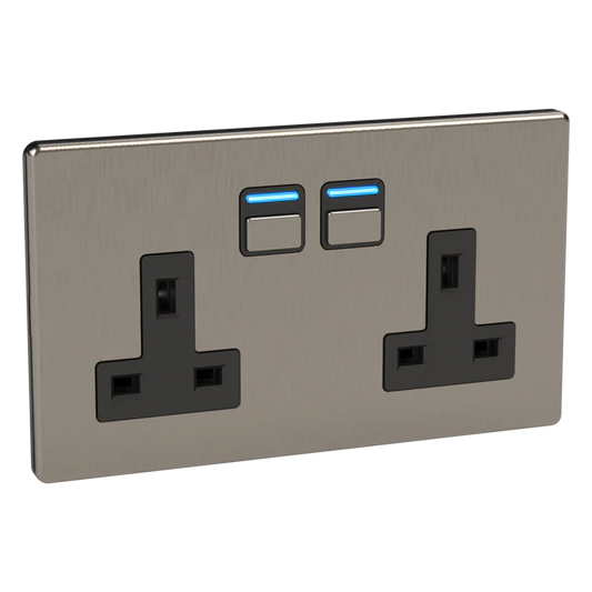 Lightwave Smart Socket (2 Gang) - Stainless Steel